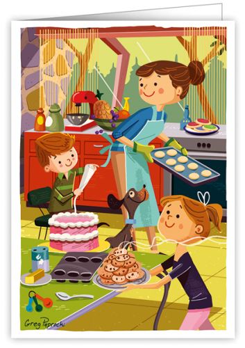 Mother baking with kids
